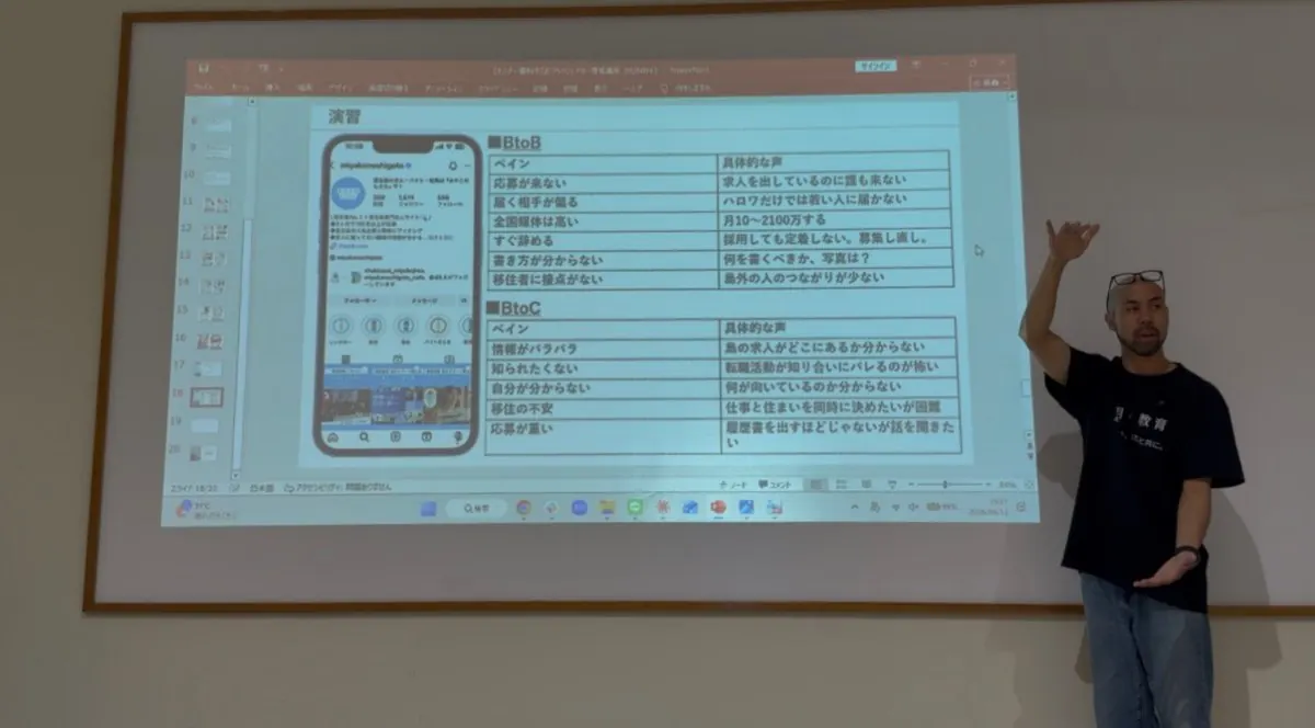 研修で演習を進める代表の千田